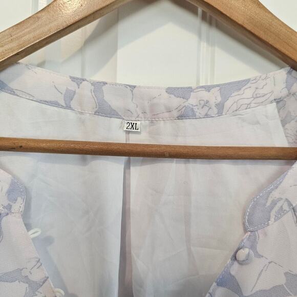 Boho Floral Blouse Women 2X White Button Sheer Balloon Sleeve Peasant Cottage - Picture 7 of 10